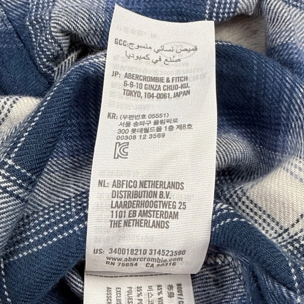 Hollister Womens Blue White Plaid Cropped Flannel Button Down Shirt Medium M